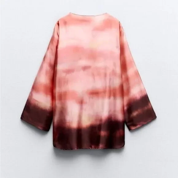 Zara V-neck Long Sleeve Blouse Pink Size Medium - Picture 3 of 5